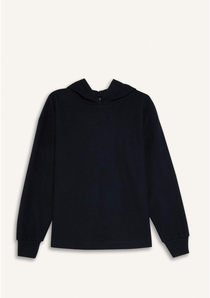 Relax Fit Kapüşonlu Basic Düz Sweatshirt