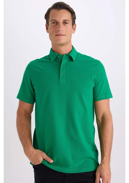 %100 Pamuk Regular Fit Polo Yaka Kısa Kollu Basic Düz Tişört E2348AX24AU