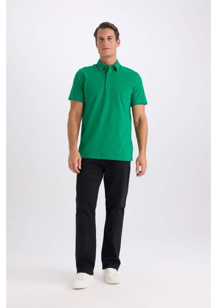 %100 Pamuk Regular Fit Polo Yaka Kısa Kollu Basic Düz Tişört E2348AX24AU