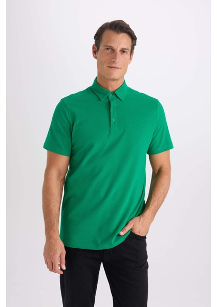 %100 Pamuk Regular Fit Polo Yaka Kısa Kollu Basic Düz Tişört E2348AX24AU