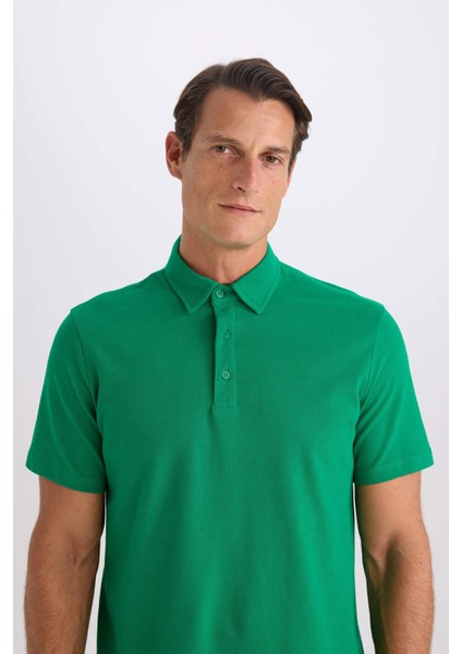 %100 Pamuk Regular Fit Polo Yaka Kısa Kollu Basic Düz Tişört E2348AX24AU