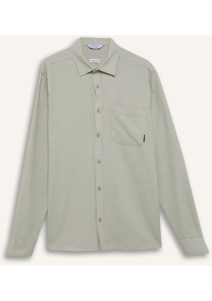 %100 Pamuk Regular Fit Basic Düz Uzun Kollu Gömlek D7079AX25SP