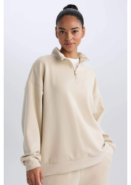 Fit Standart Fit Yarım Fermuarlı Skuba Dalgıç Kumaş Sporcu Sweatshirt D7120AX25SP
