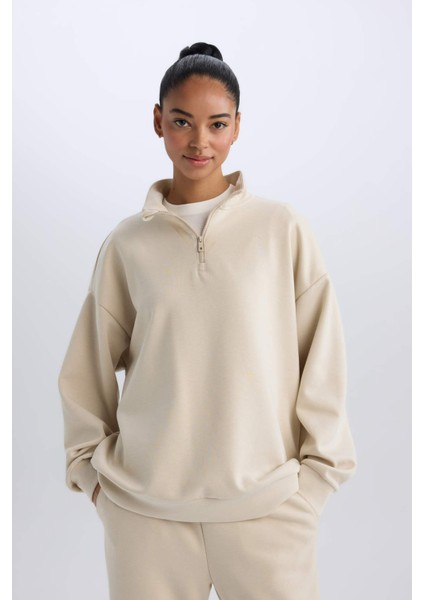 Fit Standart Fit Yarım Fermuarlı Skuba Dalgıç Kumaş Sporcu Sweatshirt D7120AX25SP