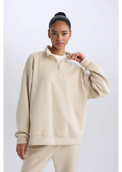 Fit Standart Fit Yarım Fermuarlı Skuba Dalgıç Kumaş Sporcu Sweatshirt D7120AX25SP