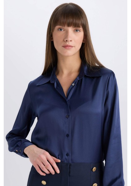 Regular Fit Saten Uzun Kollu Gömlek E1783AX24WN