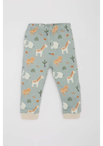 Erkek Bebek Pijama Takımı Safari Baskılı Uzun Kollu Üst Beli Lastikli Uzun Alt E0760A525SP