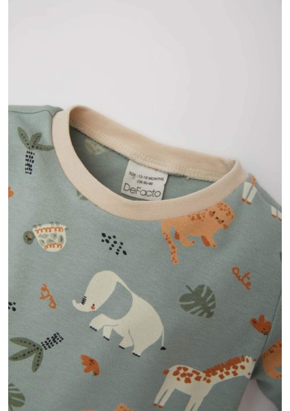 Erkek Bebek Pijama Takımı Safari Baskılı Uzun Kollu Üst Beli Lastikli Uzun Alt E0760A525SP