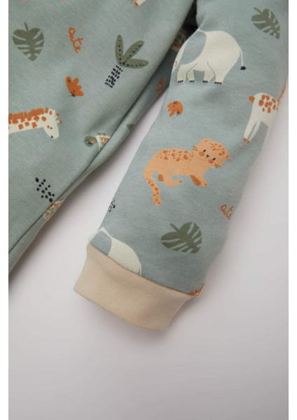 Erkek Bebek Pijama Takımı Safari Baskılı Uzun Kollu Üst Beli Lastikli Uzun Alt E0760A525SP