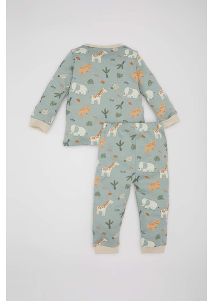 Erkek Bebek Pijama Takımı Safari Baskılı Uzun Kollu Üst Beli Lastikli Uzun Alt E0760A525SP