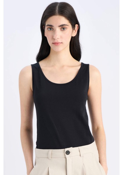 Slim Fit Dar Kesim Basic Düz Bisiklet Yaka Siyah Atlet I1059AZ25SM