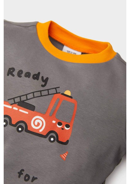 Erkek Bebek Pijama Takımı Araç Baskılı Uzun Kollu Üst Beli Lastikli Uzun Alt E0752A525SP