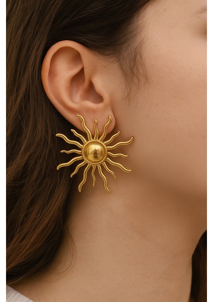 Altın Kaplama Kadın Işıltılı Güneş Küpe