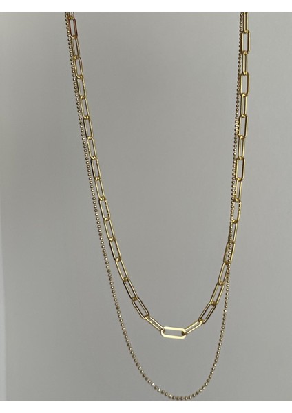 Kolye 2 zincirli Xupıng Kalite Ayar Zincir Parçalı 14 K Renk 45 cm Trend ve Şık Kolye uzatma zincirli