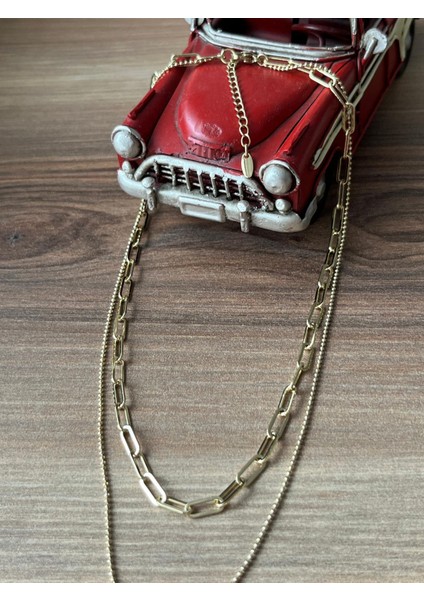 Kolye 2 zincirli Xupıng Kalite Ayar Zincir Parçalı 14 K Renk 45 cm Trend ve Şık Kolye uzatma zincirli modelleri