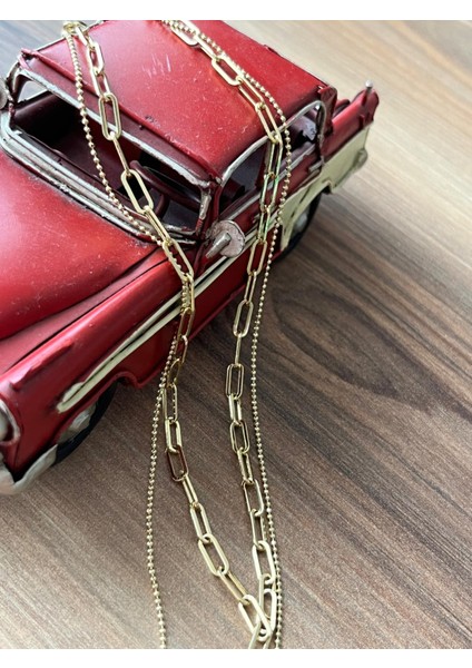 Kolye 2 zincirli Xupıng Kalite Ayar Zincir Parçalı 14 K Renk 45 cm Trend ve Şık Kolye uzatma zincirli