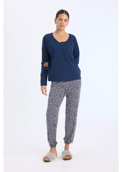 Pijama Takımı Uzun Kollu Üst Desenli Uzun Altı-Fall in Love E2357AX24WN