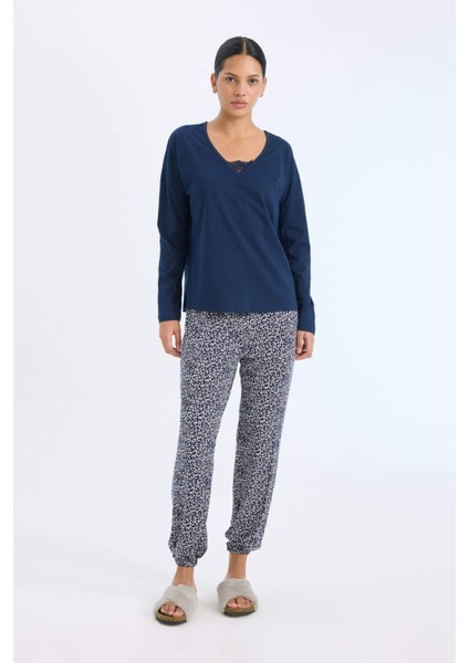 Pijama Takımı Uzun Kollu Üst Desenli Uzun Altı-Fall in Love E2357AX24WN