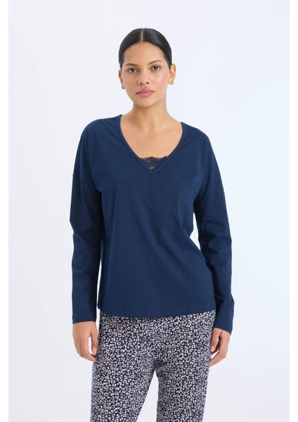 Pijama Takımı Uzun Kollu Üst Desenli Uzun Altı-Fall in Love E2357AX24WN