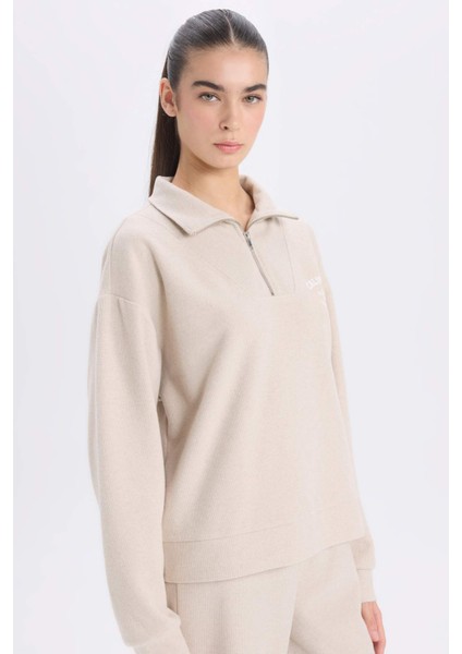 Regular Fit Yarım Fermuarlı Baskılı Sweatshirt E1850AX24WN