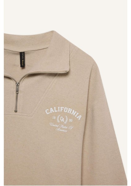 Regular Fit Yarım Fermuarlı Baskılı Sweatshirt E1850AX24WN