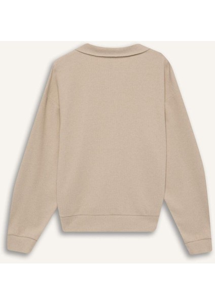 Regular Fit Yarım Fermuarlı Baskılı Sweatshirt E1850AX24WN