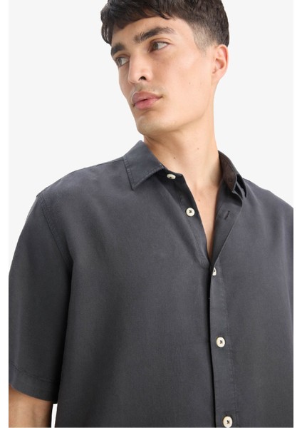 Regular Fit Tensel Kısa Kollu Gömlek E2530AX25SM