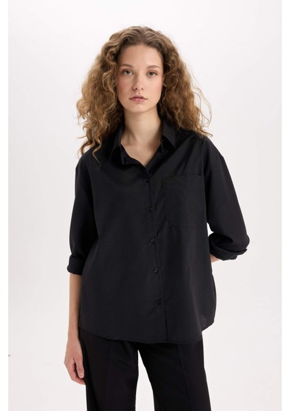 Oversize Geniş Kalıp Poplin Uzun Kollu Gömlek E2294AXNS