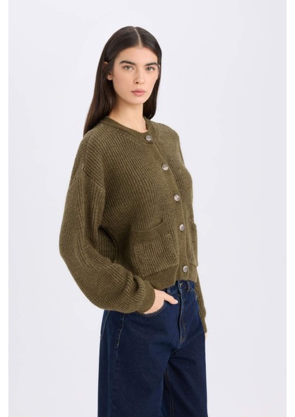 Regular Fit Bisiklet Yaka Düğmeli Triko Hırka D9772AX24WN