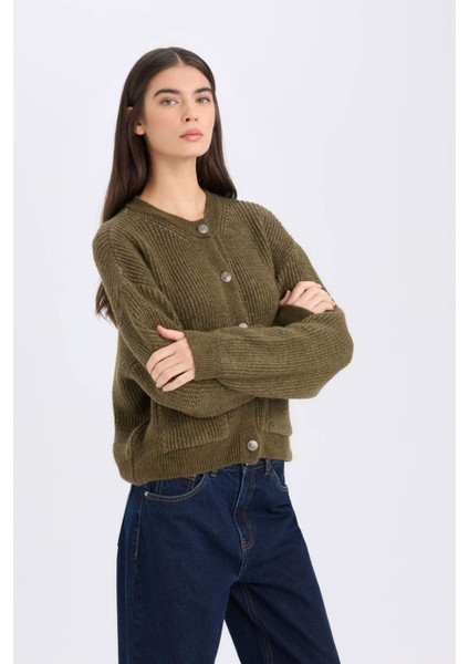 Regular Fit Bisiklet Yaka Düğmeli Triko Hırka D9772AX24WN