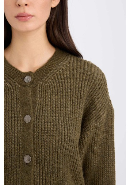 Regular Fit Bisiklet Yaka Düğmeli Triko Hırka D9772AX24WN