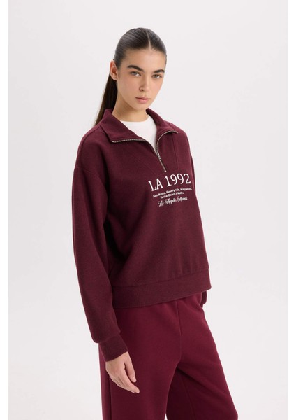 Regular Fit Yarım Fermuarlı Baskılı Sweatshirt E1849AX24WN