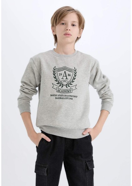 Erkek Çocuk Bisiklet Yaka Baskılı İçi Yumuşak Tüylü Sweatshirt D6223A824CW
