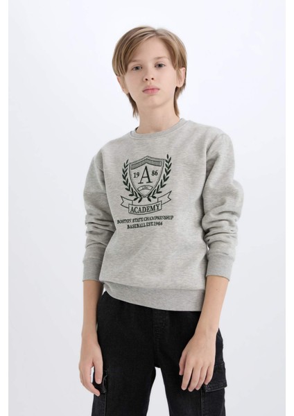 Erkek Çocuk Bisiklet Yaka Baskılı İçi Yumuşak Tüylü Sweatshirt D6223A824CW