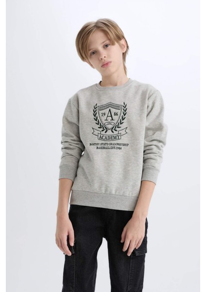 Erkek Çocuk Bisiklet Yaka Baskılı İçi Yumuşak Tüylü Sweatshirt D6223A824CW