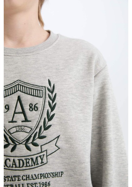 Erkek Çocuk Bisiklet Yaka Baskılı İçi Yumuşak Tüylü Sweatshirt D6223A824CW