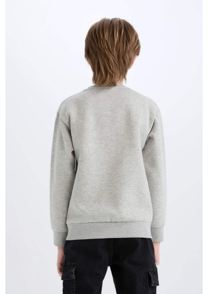 Erkek Çocuk Bisiklet Yaka Baskılı İçi Yumuşak Tüylü Sweatshirt D6223A824CW
