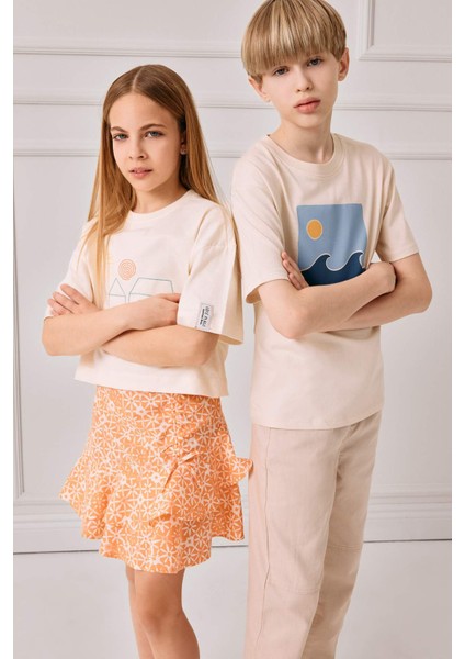 Erkek Çocuk Bisiklet Yaka Baskılı Kısa Kollu Tişört E0089A825SM