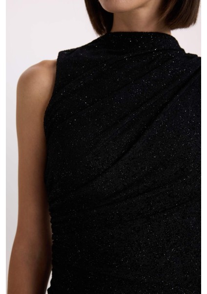 Fitted İşlemeli Kadife Kolsuz Maxi Elbise D9885AX24AU