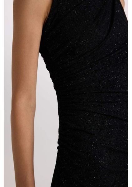 Fitted İşlemeli Kadife Kolsuz Maxi Elbise D9885AX24AU