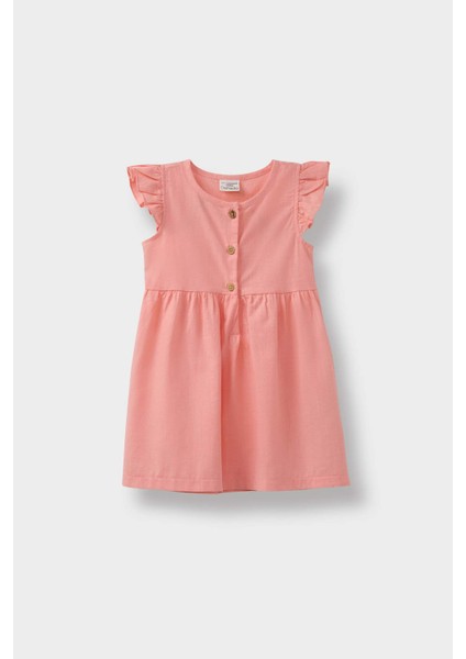 Kız Bebek Basic Düz Kısa Kollu Flamlı Poplin Yazlık Elbise Z7402A225SM