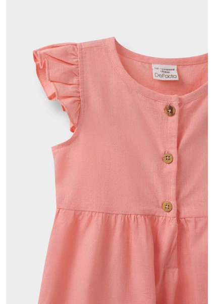 Kız Bebek Basic Düz Kısa Kollu Flamlı Poplin Yazlık Elbise Z7402A225SM