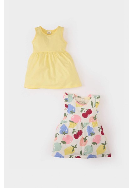 Kız Bebek Desenli Kısa Kollu 2'li Yazlık Elbise C0071A525SM