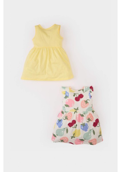 Kız Bebek Desenli Kısa Kollu 2'li Yazlık Elbise C0071A525SM