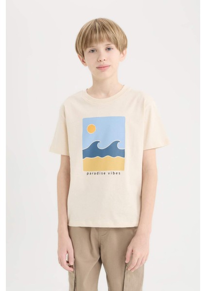 Erkek Çocuk Bisiklet Yaka Baskılı Kısa Kollu Tişört E0089A825SM