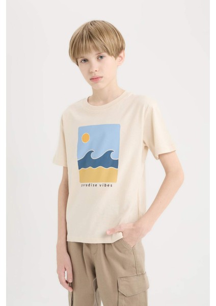 Erkek Çocuk Bisiklet Yaka Baskılı Kısa Kollu Tişört E0089A825SM