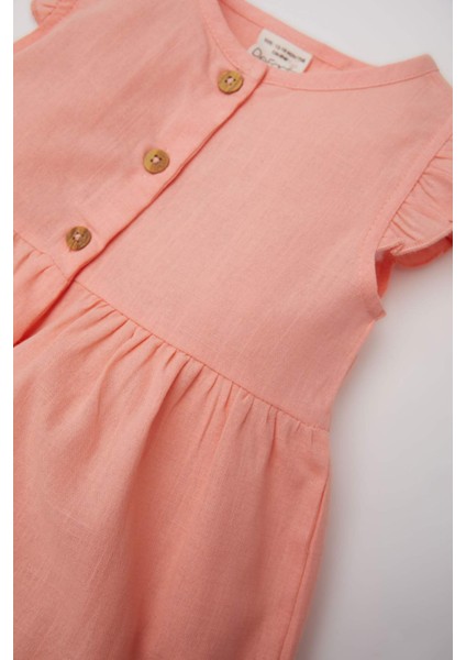 Kız Bebek Basic Düz Kısa Kollu Flamlı Poplin Yazlık Elbise Z7402A225SM