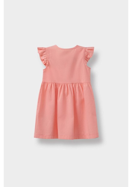 Kız Bebek Basic Düz Kısa Kollu Flamlı Poplin Yazlık Elbise Z7402A225SM