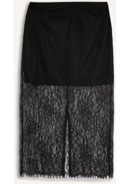 Slim Fit Dar Kesim Astarlı Midi Dantelli Etek E0465AX24AU