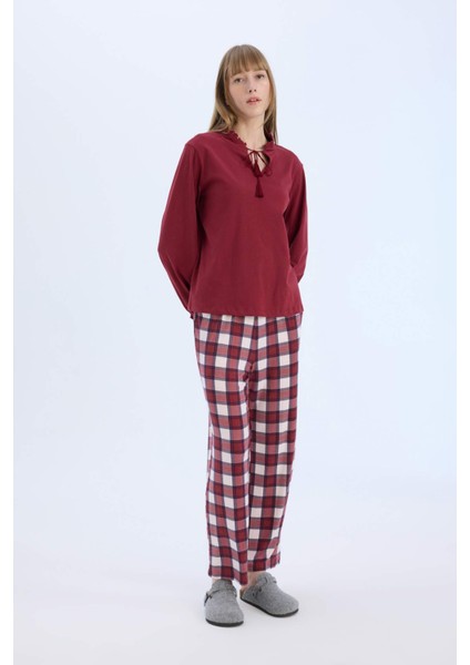Pijama Takımı Regular Fit Uzun Kollu Üst Kareli Uzun Alt-Fall in Love E2353AX24WN